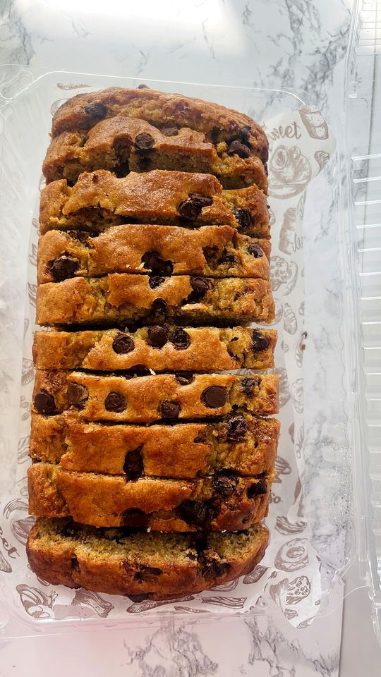 Sliced loaf cake with chocolate chips in Playa del Carmen