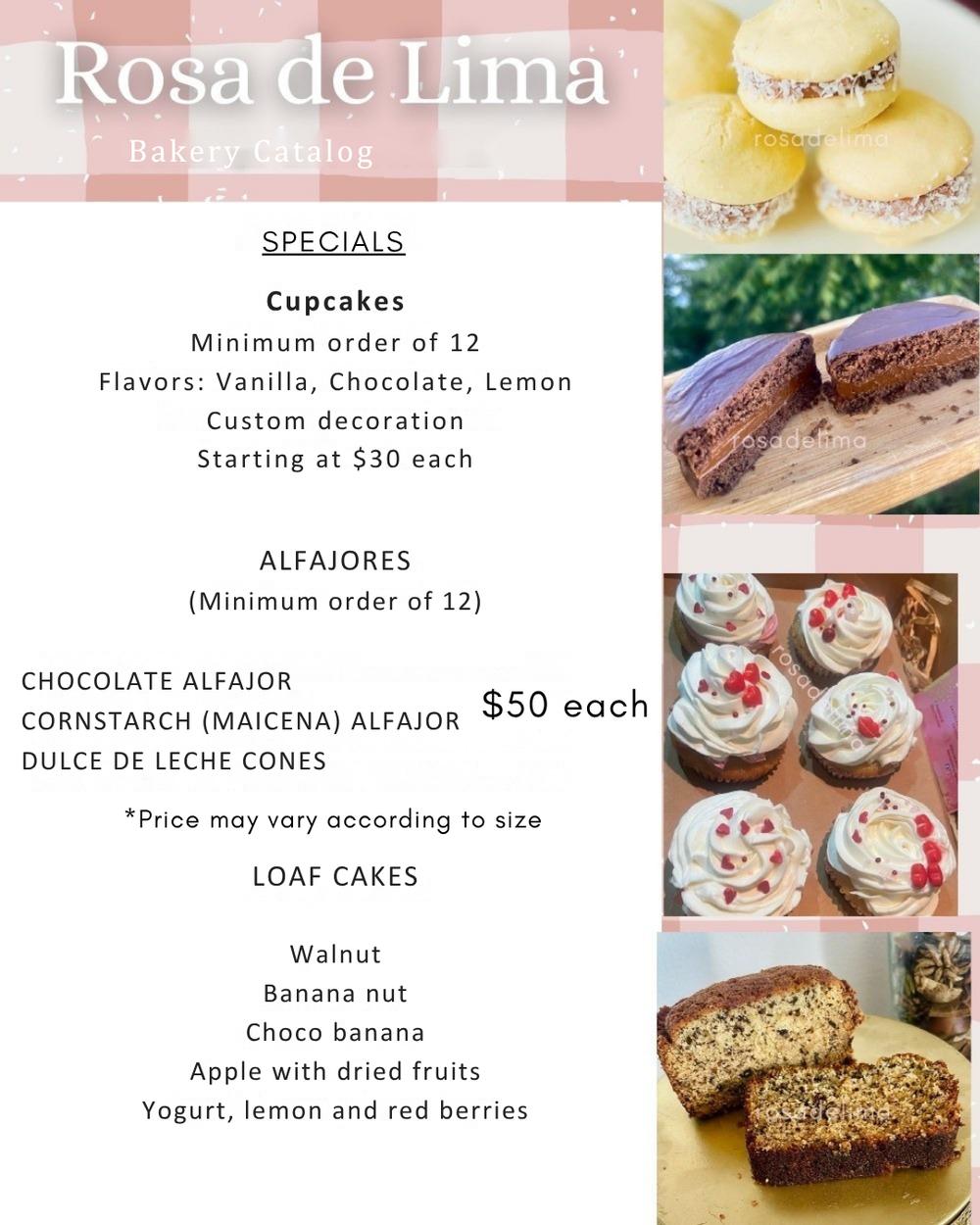 Cupcakes, alfajores and loaf cakes