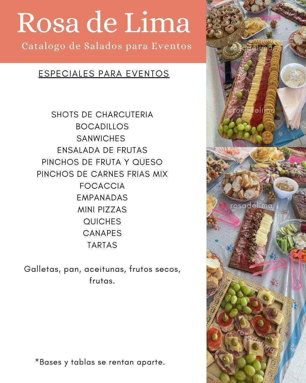 Salados para eventos: charcutería, bocadillos, empanadas, quiches y más