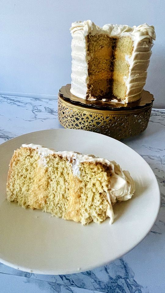 Slice of tres leches cake in Playa del Carmen